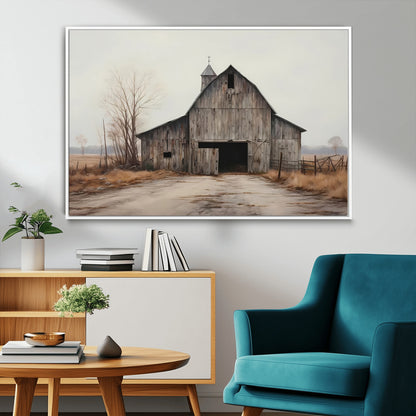 90499-MGV-FC-36X24_White-Old Barn Wall Art Canvas Print, Framed Rustic Barn Art Picture Print, Abandoned Farm Perfect Rustic Farmhouse Decor Artwork