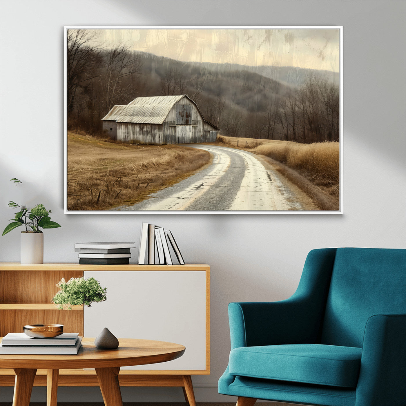 91254-MGV-FC-36X24_White-Rustic Barn Wall Art Canvas Print, Framed Vintage Farmhouse Art Picture Print, Nostalgic Farm Perfect Rustic Farmhouse Decor