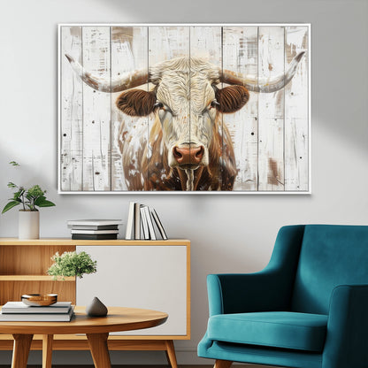 10840-MGV-CV-36X24-Texas Longhorn Wall Art Canvas Print, Framed Rustic Bull Art Picture Print, Western Cattle Perfect Rustic Western Decor Artwork