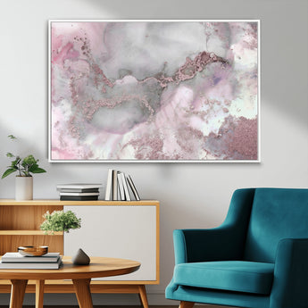 16416-MGV-FC-36X24_White-Blush Marble Wall Art Canvas Print, Framed Rose Gold Art Picture Print, Pink Cloudy Perfect Modern Glam Decor Artwork