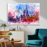15129-MGV-FC-36X24_White-Disney Castle Wall Art Canvas Print, Framed Cinderella Palace Art Picture Print, Fantasy Kingdom Perfect Whimsical Fairytale Decor