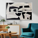 33714-MGV-FC-36X24_White-Monochrome Design Wall Art Canvas Print, Framed Modern Linework Art Picture Print, Textured Shapes Perfect Monochrome Modern Decor