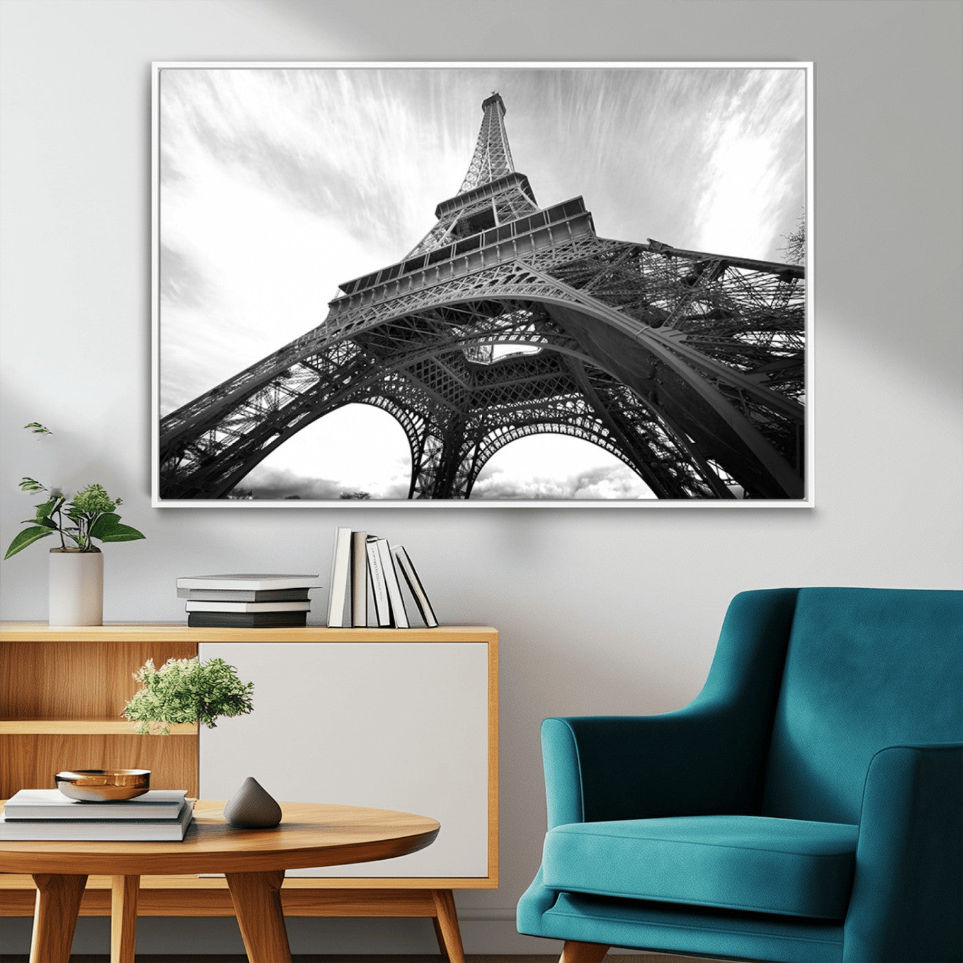 40006-MGV-CV-36X24-Eiffel Tower Wall Art – Black and White Architectural Photo Print, Paris Inspired Decor for Bedroom, Office, Studio or Modern