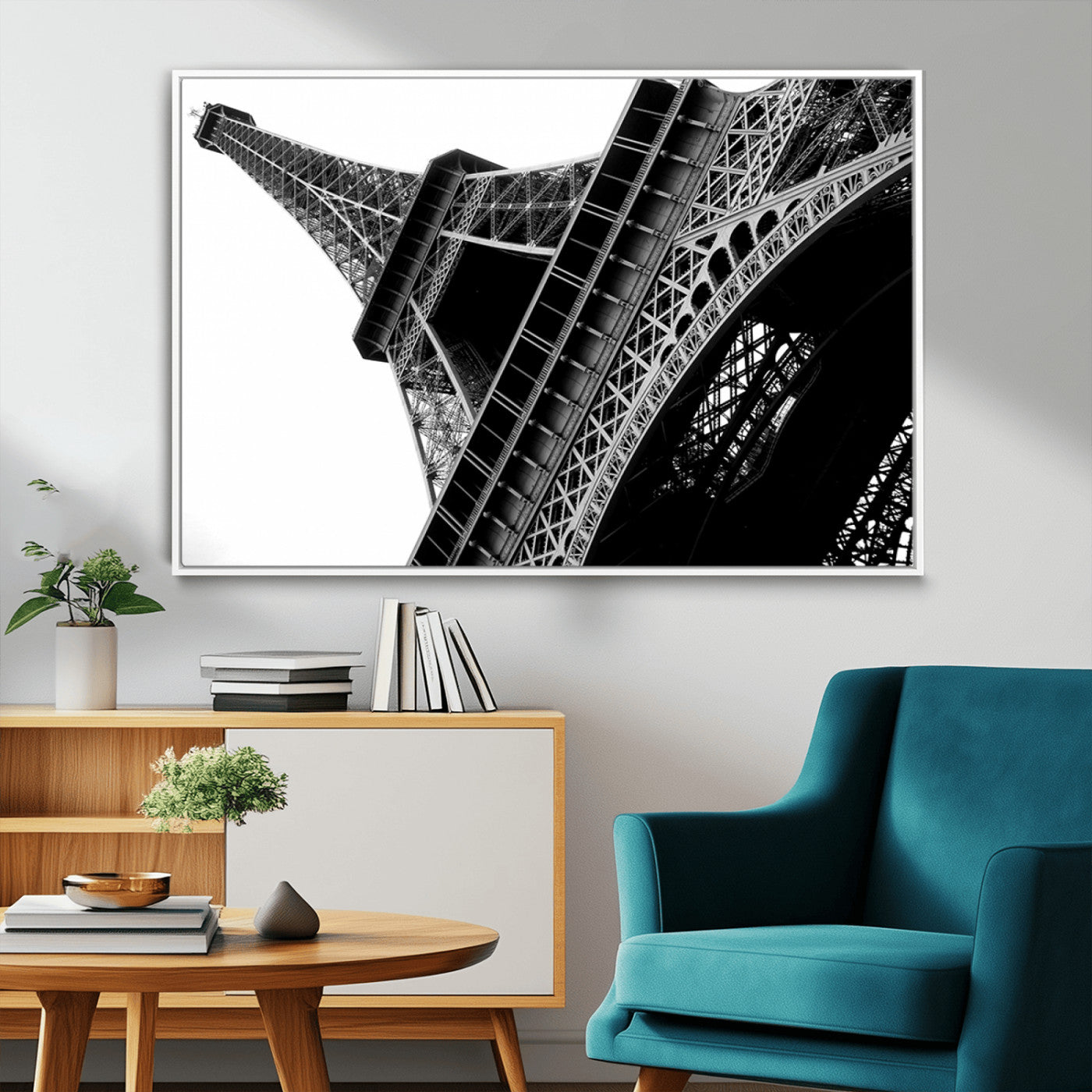 89033-MGV-FC-36X24_White-Eiffel Tower Wall Art – Dramatic Black and White Architectural Canvas Print, Modern Paris Decor for Office, Living Room or