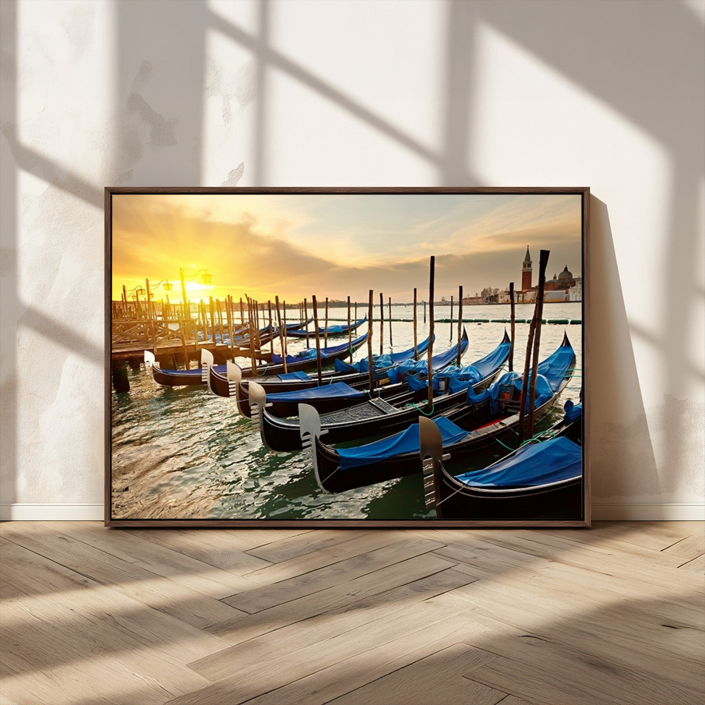 25872-MGV-CV-36X24-Venetian Gondola Dock Wall Art – Serene Sunset Canal Canvas Print, Tranquil Water Travel Decor for Office, Living Room, or Man