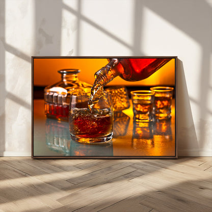 18250-MGV-CV-36X24-Whiskey Pour Wall Art – Captivating Whiskey Splash Canvas Print, Elegant Bar or Home Lounge Decor for Office, Man Cave or Living