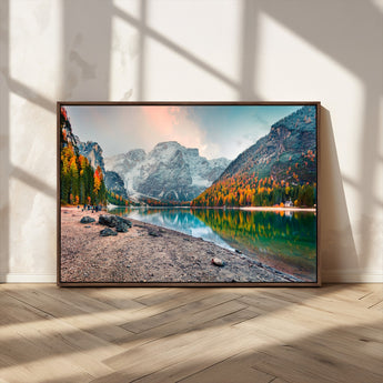 25982-MGV-CV-36X24-Autumn Mountain Lake Wall Art – Panoramic Fall Foliage and Snowy Peaks Canvas Print, Scenic Nature Decor for Living Room or Office