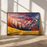 83947-MGV-CV-36X24-Sunset Mountain Landscape Wall Art – Panoramic Alpine Meadow and Snow Capped Peaks Canvas Print, Nature Scenic Decor for Home,