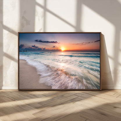 71849-MGV-FC-36X24_Walnut-Sunrise Ocean Beach Wall Art – Serene Seascape Canvas Print with Gentle Waves, Coastal Nature Decor for Bedroom, Living Room or