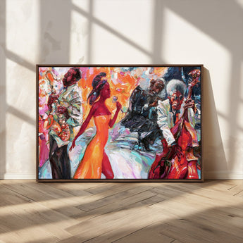 24452-MGV-CV-36X24-Vibrant Jazz Musician Painting - Expressive Art Print of Live Jazz Band, Perfect Wall Decor for Music Lovers and Art Enthusiasts