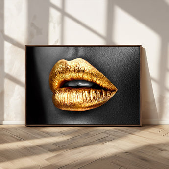 84747-MGV-CV-36X24-Golden Lips Black & White Portrait – Glamorous Metallic Lip Art Print, Modern Wall Decor for Bedroom, Beauty & Fashion Lover Gift