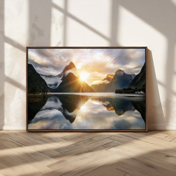 78842-MGV-CV-36X24-Sunrise Mountain Reflection Wall Art – Stunning Nature Landscape Canvas Print for Home, Office, Living Room or Relaxing Space