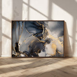 24068-MGV-CV-36X24-Luxury Abstract Wall Art – Gold & Gray Fluid Ink Painting Canvas, Modern Metallic Home Decor, Elegant Office or Living Room Accent