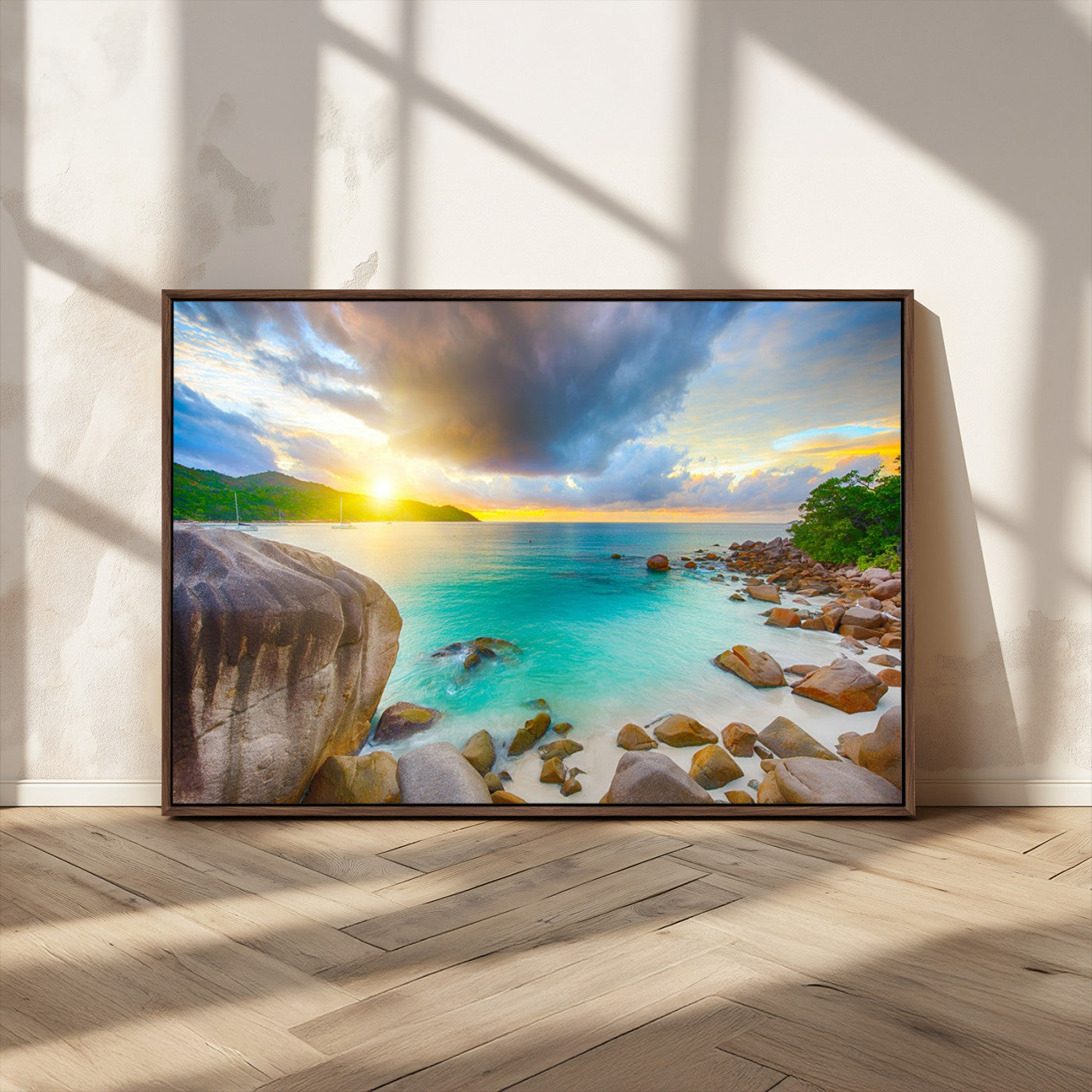 23769-MGV-CV-36X24-Tropical Beach Sunset Wall Art – Serene Ocean Canvas Print, Coastal Landscape Decor for Living Room, Bedroom or Office, Peaceful