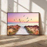 54411-MGV-CV-36X24-Coastal Path Sunrise Wall Art – Serene Ocean Canvas Print, Beach Landscape Decor for Living Room, Bedroom or Office, Peaceful