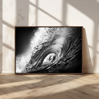 22702-MGV-CV-36X24-Black and White Ocean Wave Wall Art – Powerful Surf Curl Photography Canvas Print, Modern Coastal Decor for Living Room, Office or