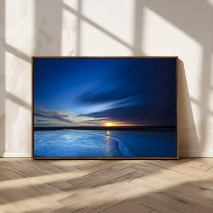 65405-MGV-CV-36X24-Blue Sunrise Seascape Wall Art – Tranquil Ocean Horizon Canvas Print with Golden Sunlight and Deep Sky, Coastal Landscape Decor