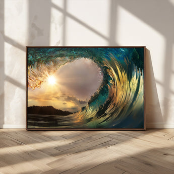 38256-MGV-CV-36X24-Ocean Wave Wall Art – Stunning Sunrise Through Curling Wave Canvas Print, Coastal Surf Photography Seascape Decor for Living Room,