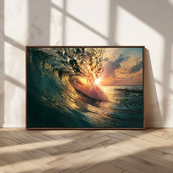 55359-MGV-CV-36X24-Radiant Ocean Wave Wall Art – Panoramic Surf Canvas Print, Vibrant Sunset Beach Decor for Home, Office or Man Cave