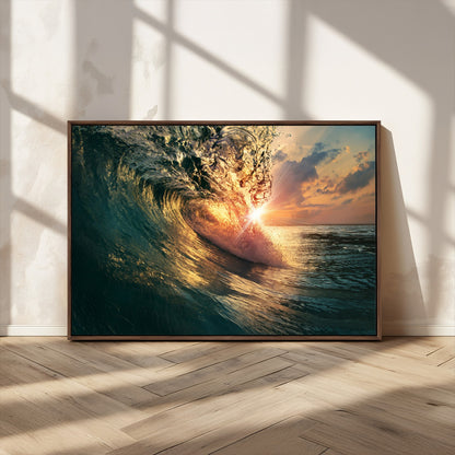55359-MGV-CV-36X24-Radiant Ocean Wave Wall Art – Panoramic Surf Canvas Print, Vibrant Sunset Beach Decor for Home, Office or Man Cave