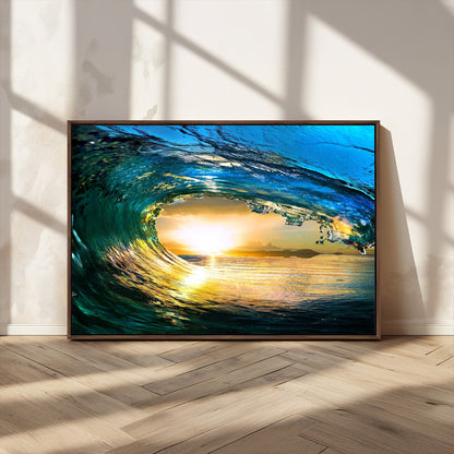 19378-MGV-CV-36X24-Ocean Wave Sunset Wall Art – Vibrant Surf and Golden Horizon Canvas Print, Coastal Seascape Photography for Living Room, Bedroom,