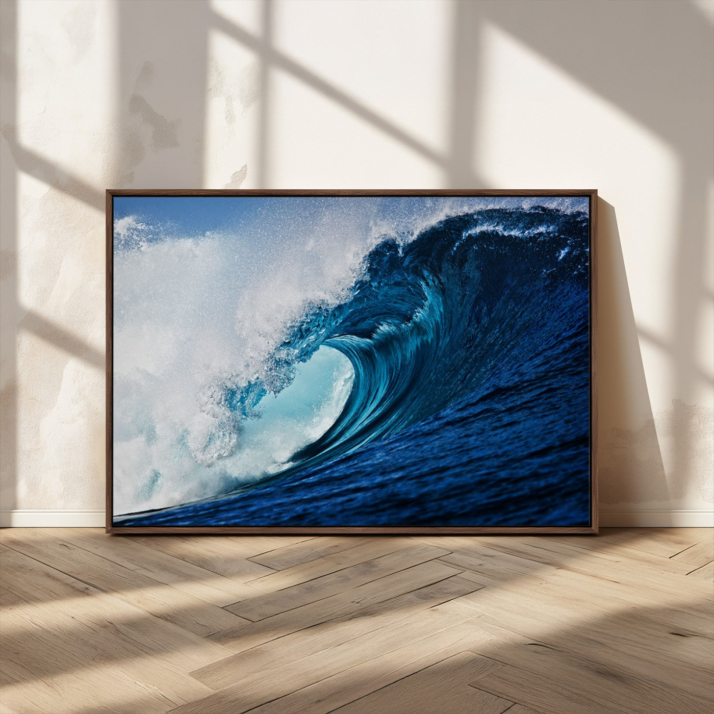 89502-MGV-CV-36X24-Powerful Ocean Wave Wall Art – Panoramic Blue Sea Wave Canvas Print, Coastal Surf Photography Artwork for Living Room, Bedroom, or