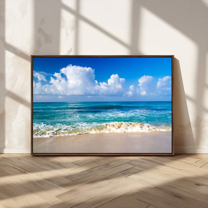 60364-MGV-CV-36X24-Tropical Ocean Wave Wall Art – Serene Blue Sea and White Sand Beach Canvas Print, Coastal Landscape Decor for Living Room, Bedroom