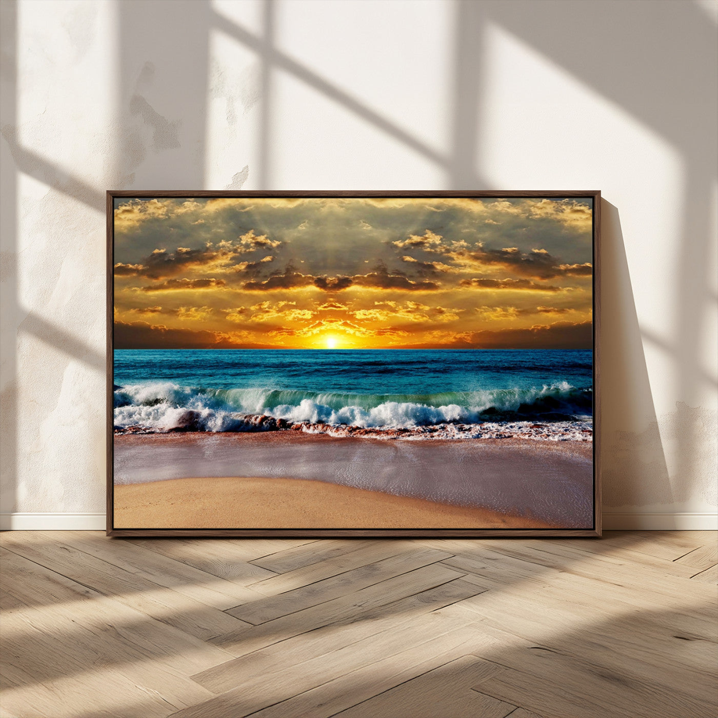 83389-MGV-CV-36X24-Ocean Sunrise Wall Art – Vibrant Beach Waves Canvas Print, Coastal Seascape Decor for Living Room or Office