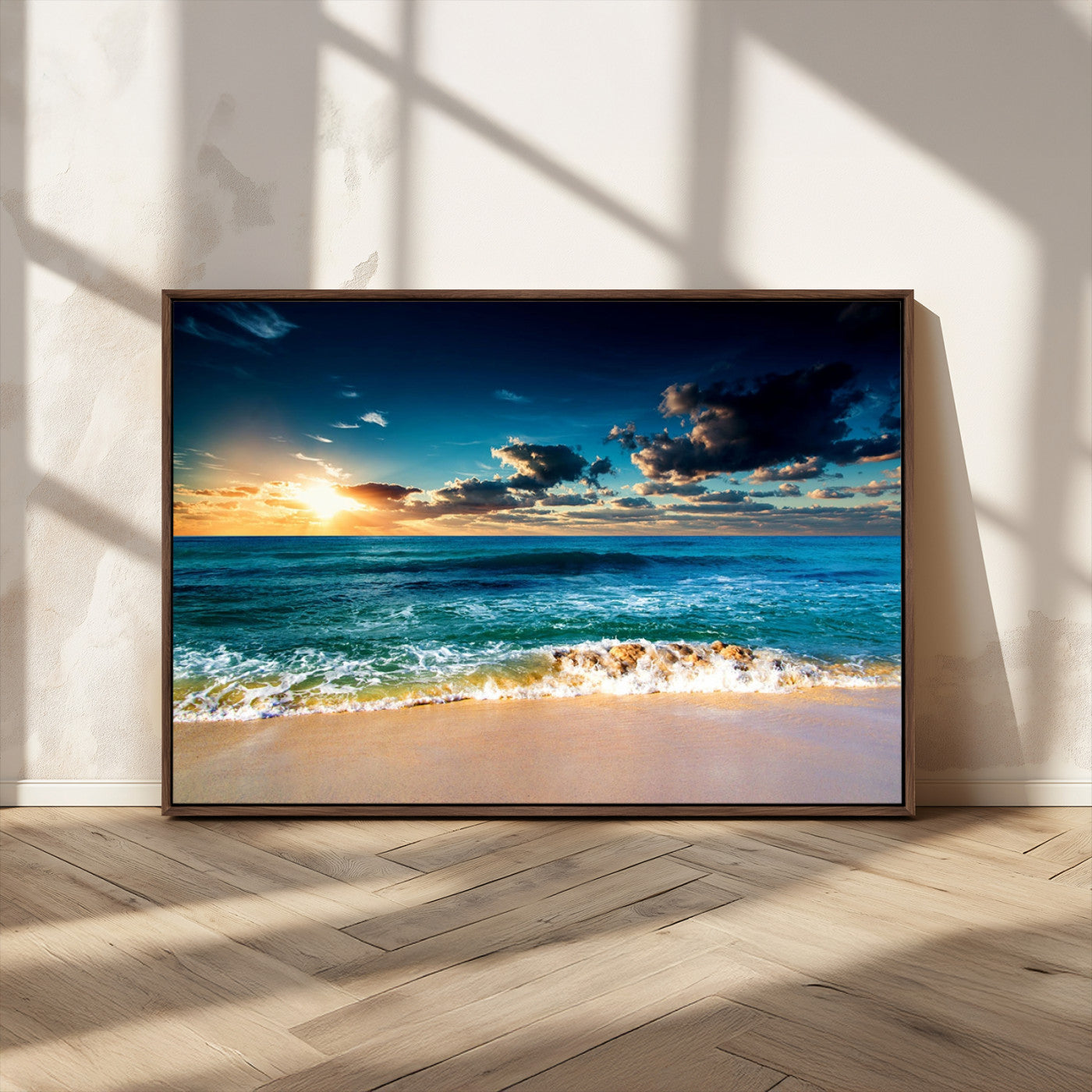 88985-MGV-CV-36X24-Ocean Sunset Wall Art – Tranquil Beach Waves Canvas Print, Coastal Seascape Decor for Living Room or Office
