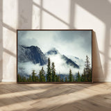 93219-MGV-CV-36X24-Misty Mountain Wall Art – Foggy Pines and Rocky Peaks Canvas Print, Nature Landscape Decor for Living Room, Office or Bedroom