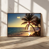 82710-MGV-CV-36X24-Palm Tree Sunset Beach Wall Art – Tropical Ocean Canvas Print, Coastal Paradise Seascape Decor for Living Room or Office Wall