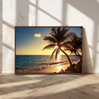 82710-MGV-CV-36X24-Palm Tree Sunset Beach Wall Art – Tropical Ocean Canvas Print, Coastal Paradise Seascape Decor for Living Room or Office Wall