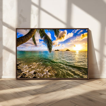 68606-MGV-CV-36X24-Tropical Palm Tree Ocean Wall Art – Sunset Beach Seascape Print, Coastal Paradise Decor for Living Room or Office