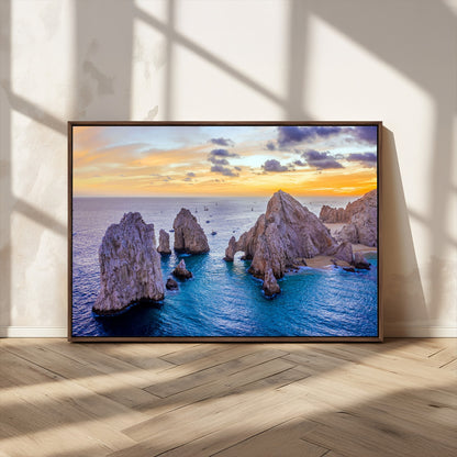 72955-MGV-CV-36X24-Ocean Rock Formation Wall Art – Sunset Coastal Seascape Print, Beach Landscape Decor for Living Room or Office