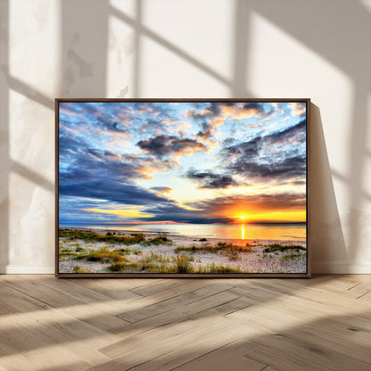39645-MGV-CV-36X24-Golden Beach Sunset Wall Art – Serene Ocean Horizon Canvas Print, Coastal Nature Landscape Decor for Living Room, Bedroom or