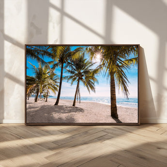 98175-MGV-FC-36X24_Walnut-Tropical Palm Beach Wall Art – Relaxing Ocean Shore Canvas Print with Palm Trees, Coastal Summer Decor for Living Room, Bedroom or