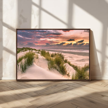 60570-MGV-CV-36X24-Beach Sunset Wall Art – Coastal Sand Dunes and Ocean Horizon Canvas Print, Tranquil Seascape Photography Decor for Living Room or