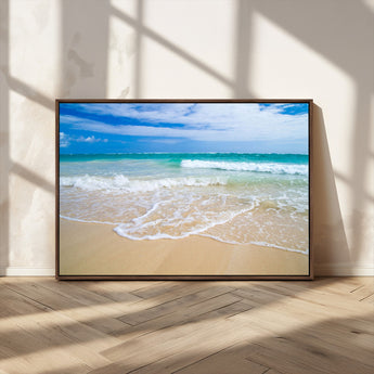 20660-MGV-CV-36X24-Ocean Wave Beach Wall Art – Serene Blue Sea and Sandy Shore Canvas Print, Coastal Landscape Photography Decor for Living Room or