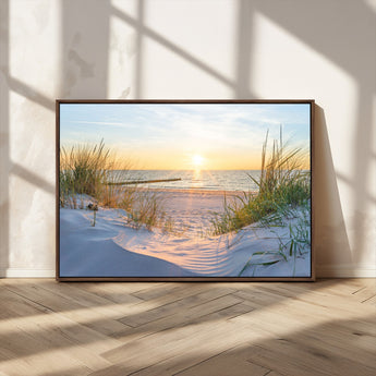 48907-MGV-CV-36X24-Beach Sunset Wall Art – Coastal Sand Dunes and Ocean View Canvas Print, Serene Seaside Landscape Painting for Living Room, Bedroom