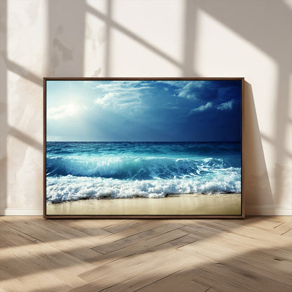 84116-MGV-CV-36X24-Ocean Wave Wall Art – Blue Sea and Beach Canvas Print, Coastal Seascape Photography Artwork for Living Room, Bedroom, or Office