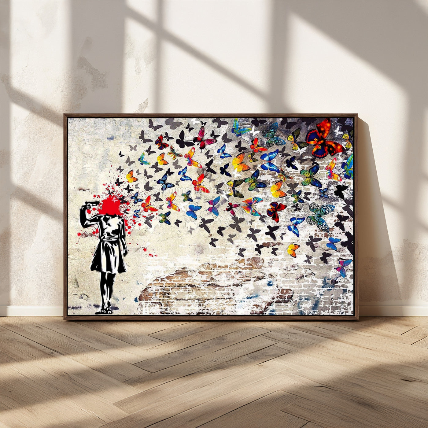 88654-MGV-CV-36X24-Butterfly Explosion Graffiti Wall Art – Street Art Canvas Print, Colorful Butterfly Spray Mural, Modern Abstract Urban Wall Decor