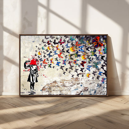 88654-MGV-CV-36X24-Butterfly Explosion Graffiti Wall Art – Street Art Canvas Print, Colorful Butterfly Spray Mural, Modern Abstract Urban Wall Decor