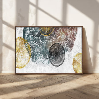 70653-MGV-FC-36X24_Walnut-Abstract Tree Ring Wall Art – Modern Rustic Wood Slice Canvas Print with Gold Accents, Contemporary Nature Decor for Living Room,