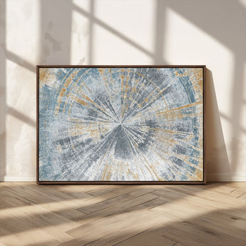 17631-MGV-CV-36X24-Radiant Burst Wall Art – Abstract Sunburst Canvas Print in Blue and Gold, Modern Geometric Painting for Living Room, Office or