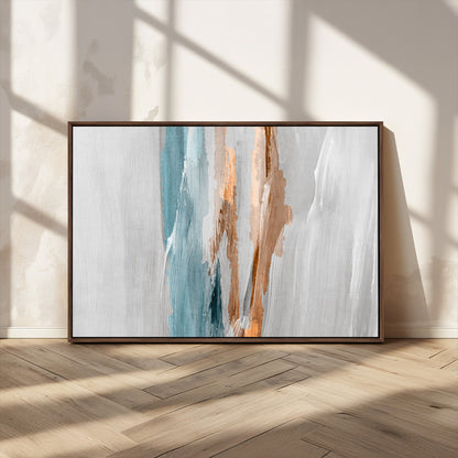 66154-MGV-CV-36X24-Abstract Brushstroke Wall Art – Modern Teal and Gold Canvas Print, Minimalist Contemporary Painting for Living Room, Bedroom, or