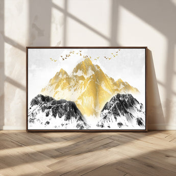37733-MGV-CV-36X24-Golden Mountain Wall Art – Modern Abstract Landscape Canvas Print with Birds, Luxury Nature Decor for Living Room, Bedroom, or