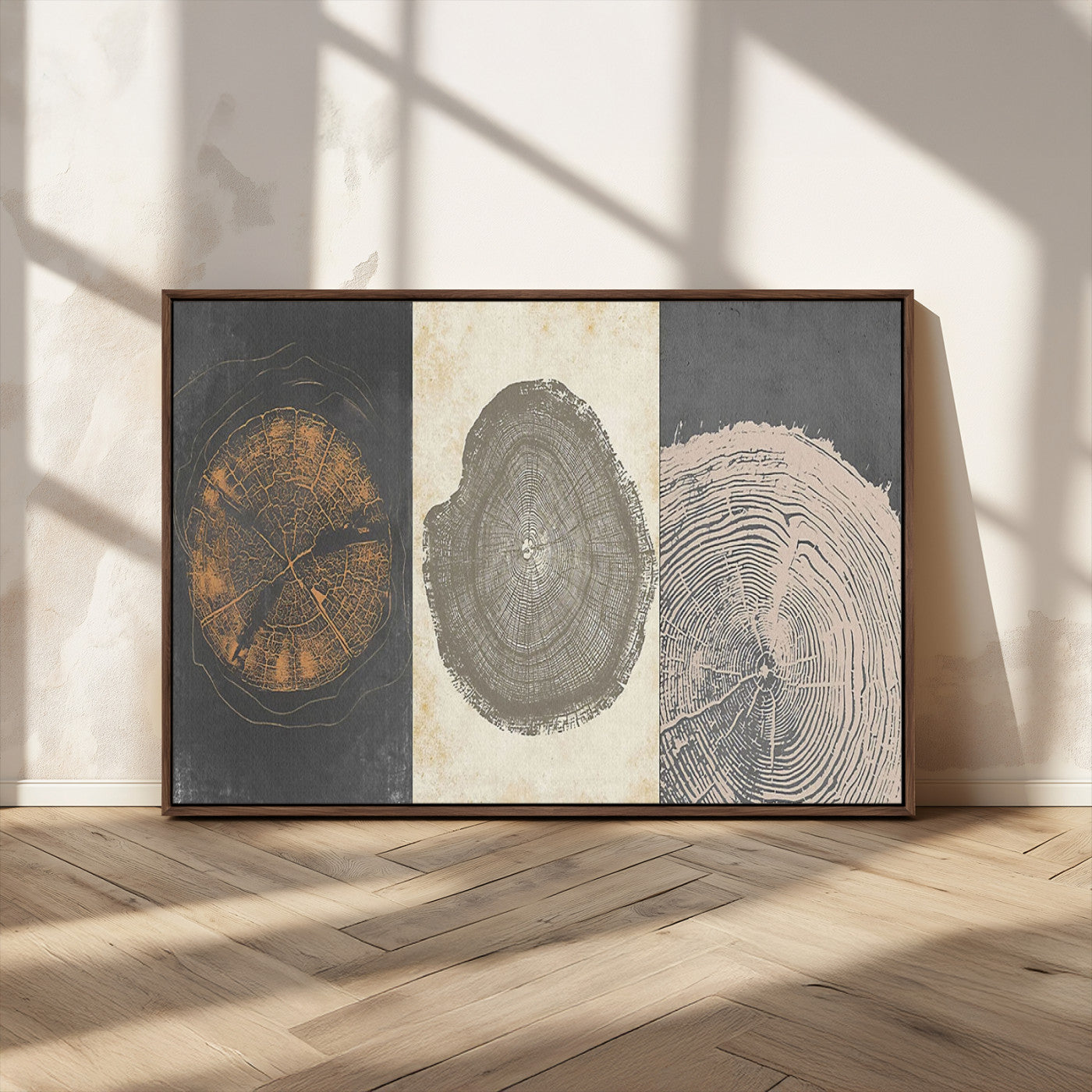 80725-MGV-CV-36X24-Wood Tree Rings Wall Art Canvas Print, Framed Tree Rings Art Picture Print, Abstract Tree Rings Perfect Modern Boho Decor Artwork