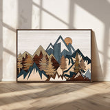 67950-MGV-CV-36X24-Modern Wood Wall Art Canvas Print, Framed Mountain Range Art Picture Print, Wood Mountain Range Perfect Rustic Decor Artwork