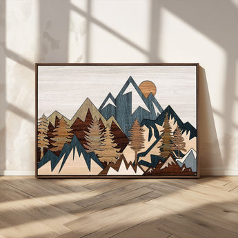 67950-MGV-CV-36X24-Modern Wood Wall Art Canvas Print, Framed Mountain Range Art Picture Print, Wood Mountain Range Perfect Rustic Decor Artwork