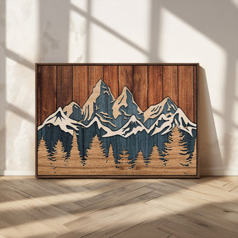 41330-MGV-FC-36X24_Walnut-Rustic Mountain Wall Art – Wooden Nature Scene with Trees and Peaks, Handmade 3D Layered Decor for Living Room, Cabin or Office